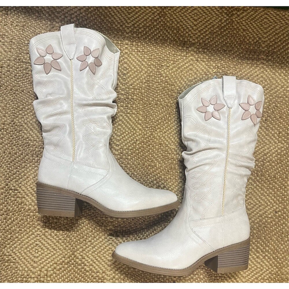 Blowfish Malibu Romie Western Cowboy Boots Womens 10 Ivory Floral Applique